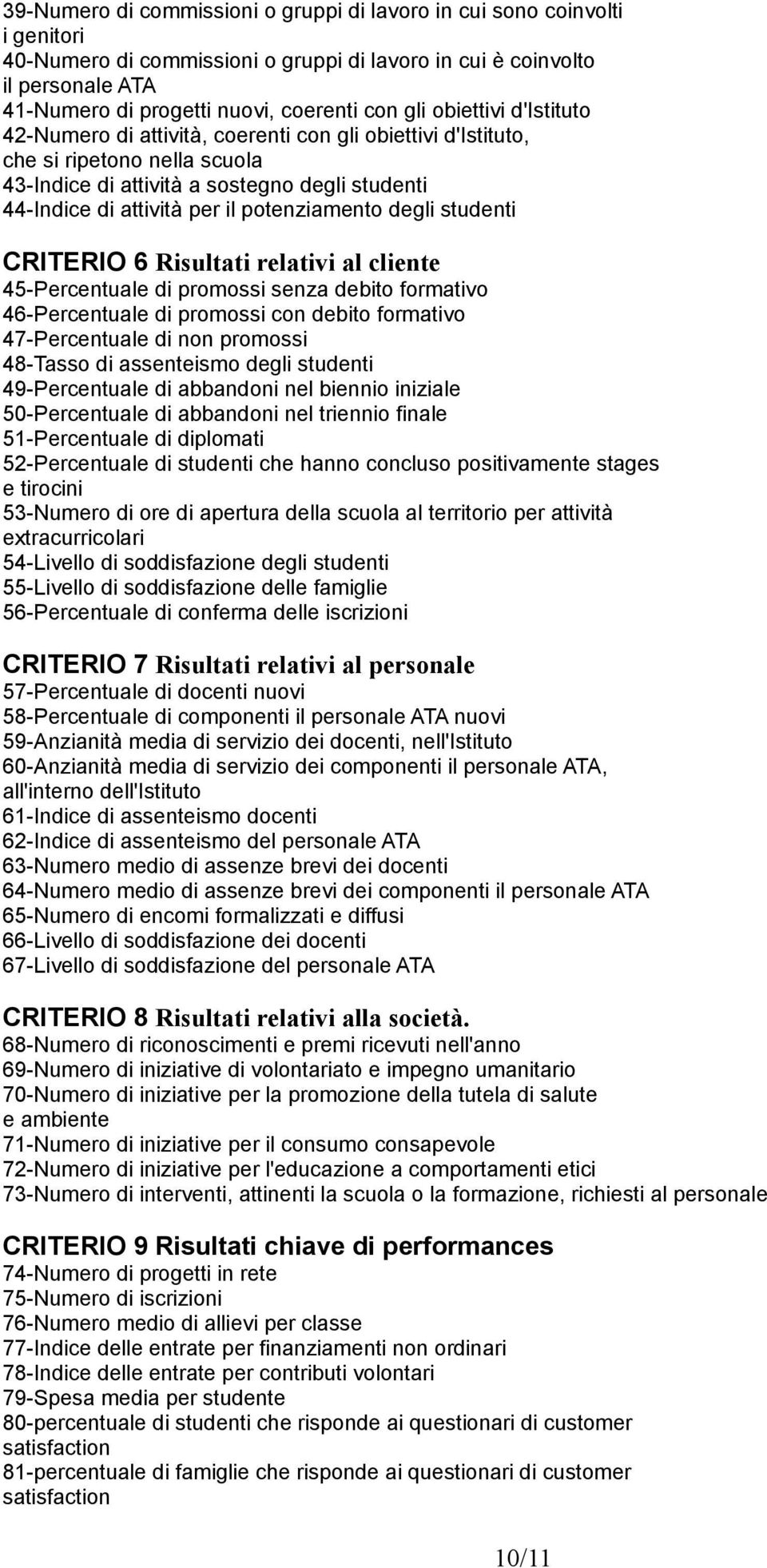 potenziamento degli studenti CRITERIO 6 Risultati relativi al cliente 45-Percentuale di promossi senza debito formativo 46-Percentuale di promossi con debito formativo 47-Percentuale di non promossi