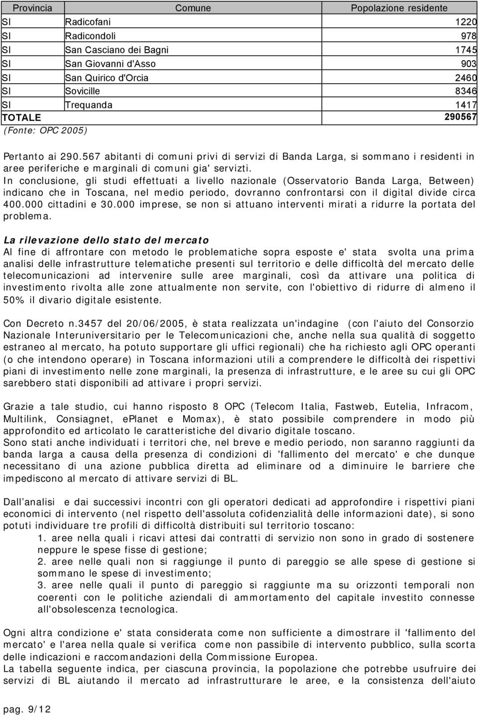 In conclusione, gli studi effettuati a livello nazionale (Osservatorio Banda Larga, Between) indicano che in Toscana, nel medio periodo, dovranno confrontarsi con il digital divide circa 400.