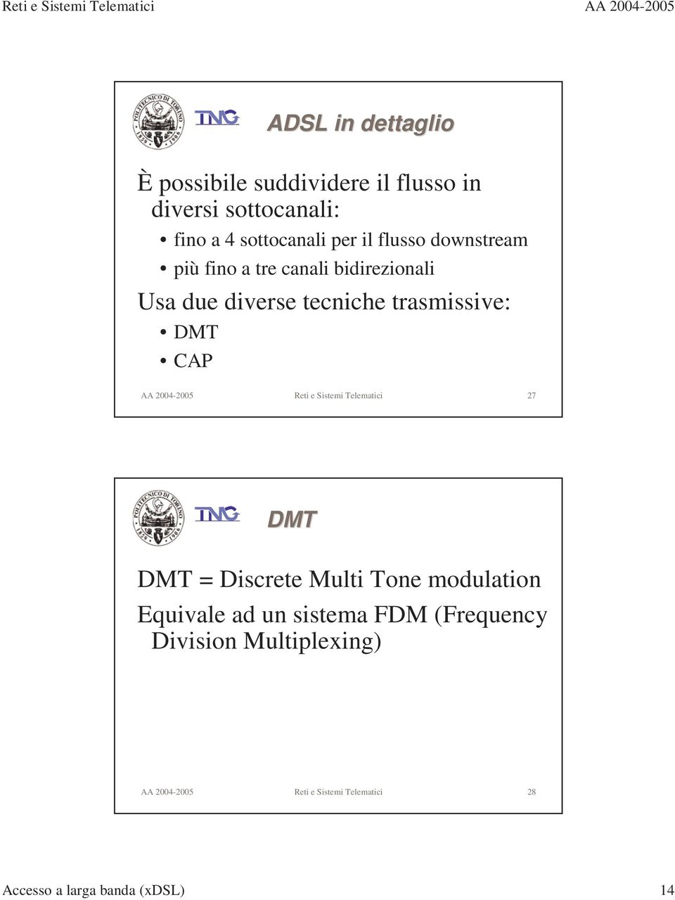2004-2005 Reti e Sistemi Telematici 27 DMT DMT = Discrete Multi Tone modulation Equivale ad un sistema