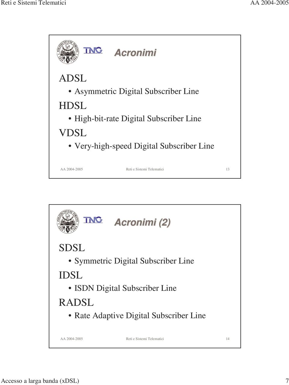 (2) SDSL Symmetric Digital Subscriber Line IDSL ISDN Digital Subscriber Line RADSL Rate