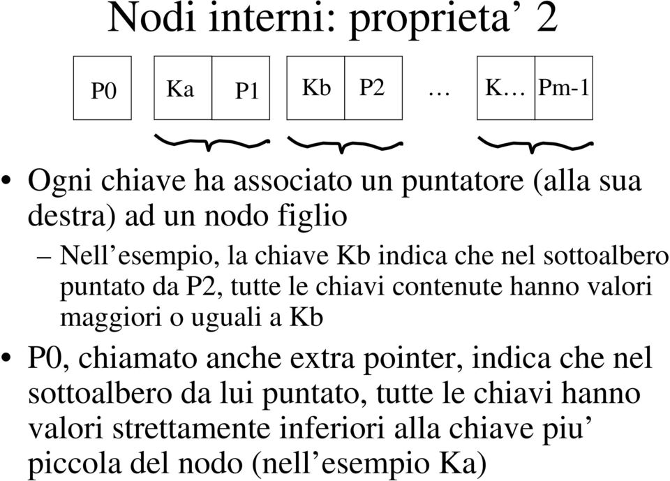 contenute hanno valori maggiori o uguali a Kb P0, chiamato anche extra pointer, indica che nel sottoalbero