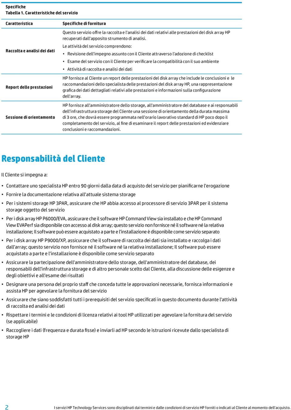 dati relativi alle prestazioni del disk array HP recuperati dall'apposito strumento di analisi.