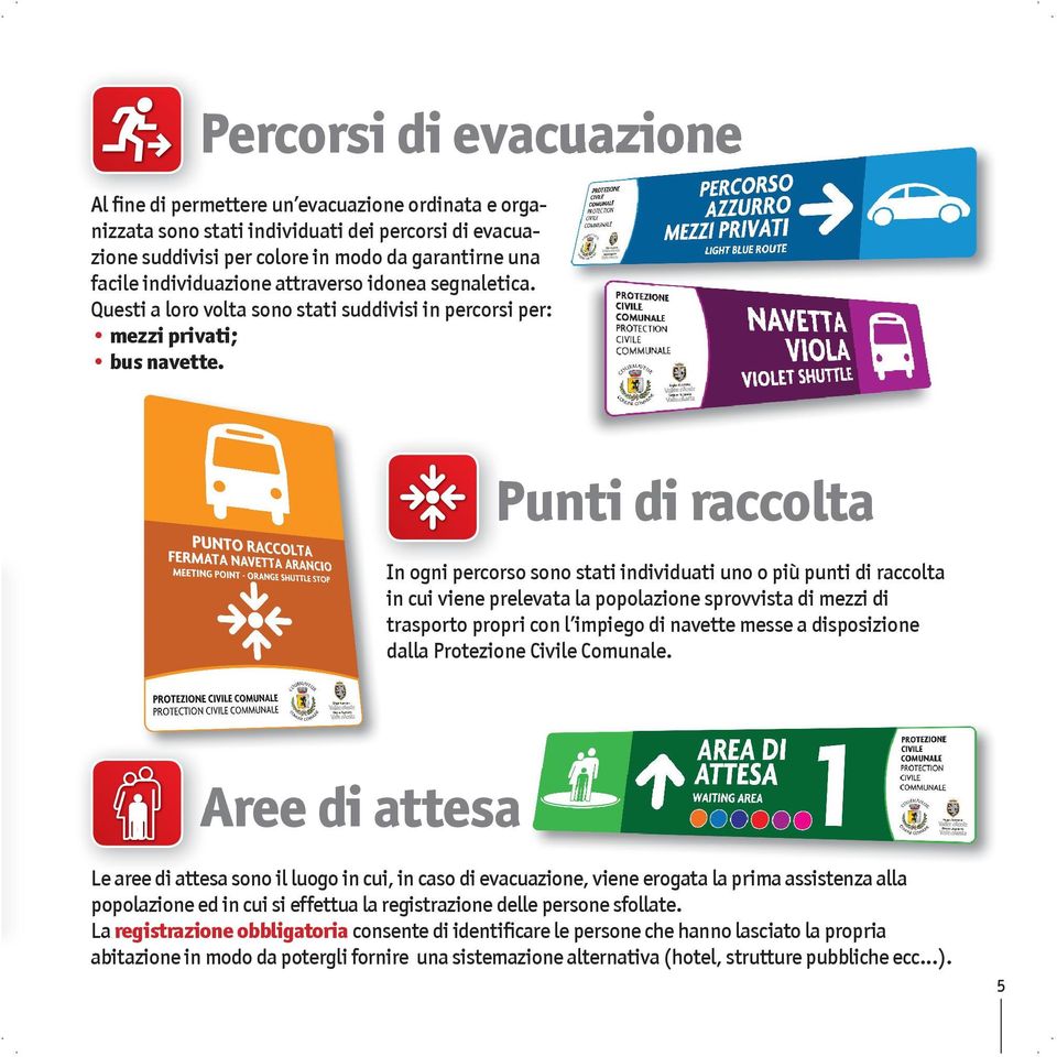 Punti di raccolta In ogni percorso sono stati individuati uno o più punti di raccolta in cui viene prelevata la popolazione sprovvista di mezzi di trasporto propri con l impiego di navette messe a