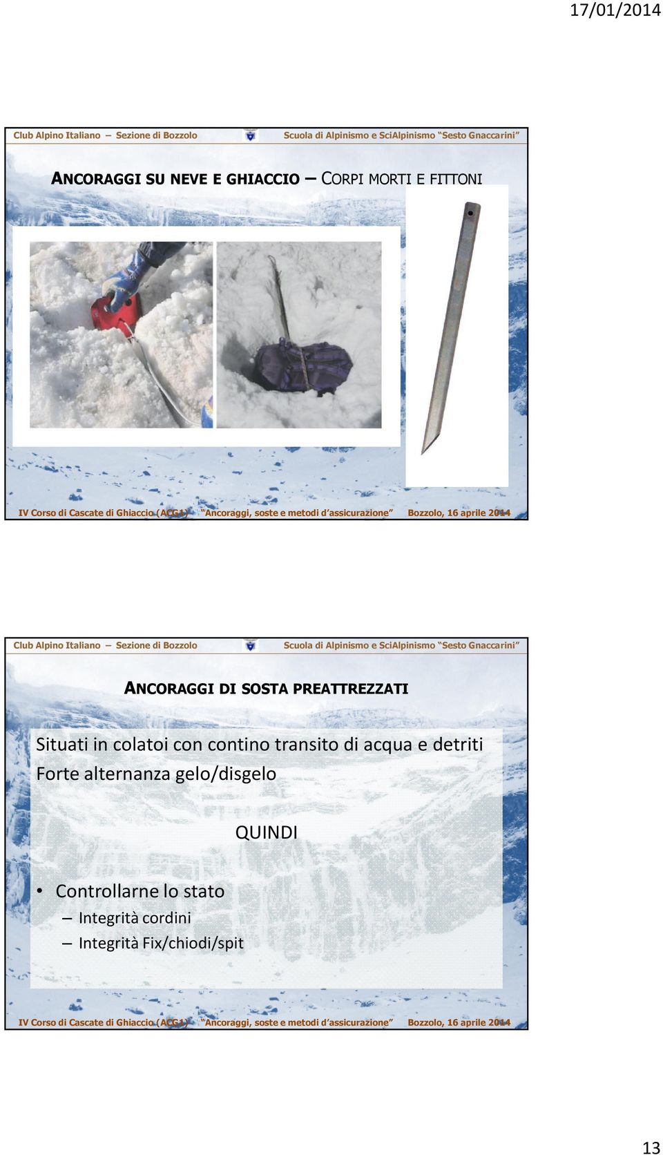 transito di acqua e detriti Forte alternanza gelo/disgelo