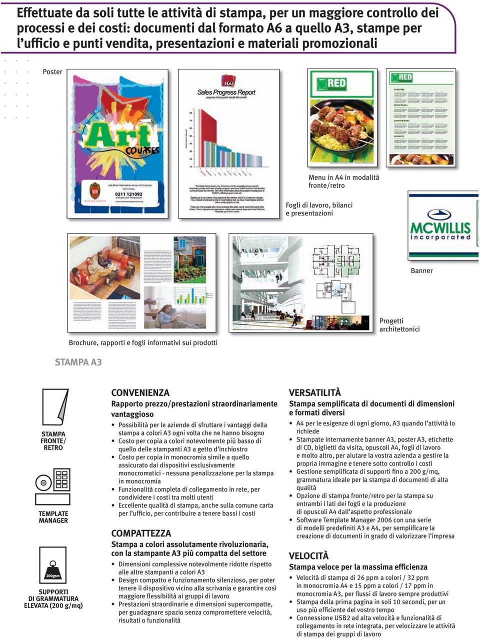 STAM FRONTE/ RETRO TEMPLA TE MANAGER SUPPORTI DI GRAMMATA URA ELEVA T A (200 g/mq) CONVENIENZA Rapporto prezzo/prestazioni straordinariamente vantaggioso Possibilità per le aziende di sfruttare i