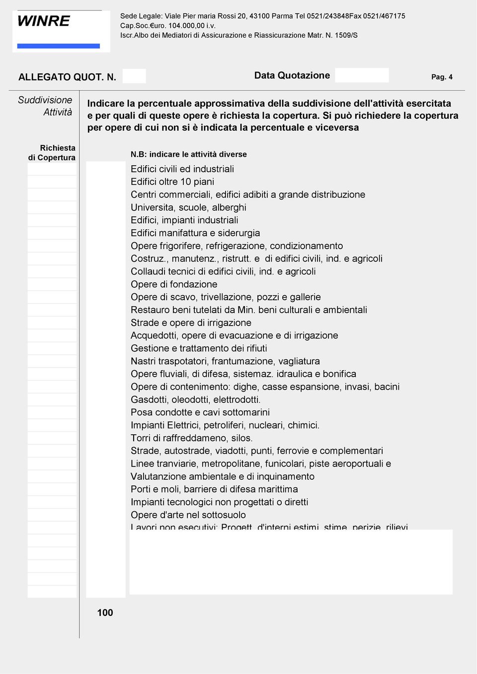 B: indicare le attività diverse Edifici civili ed industriali Edifici oltre 10 piani Centri commerciali, edifici adibiti a grande distribuzione Universita, scuole, alberghi Edifici, impianti