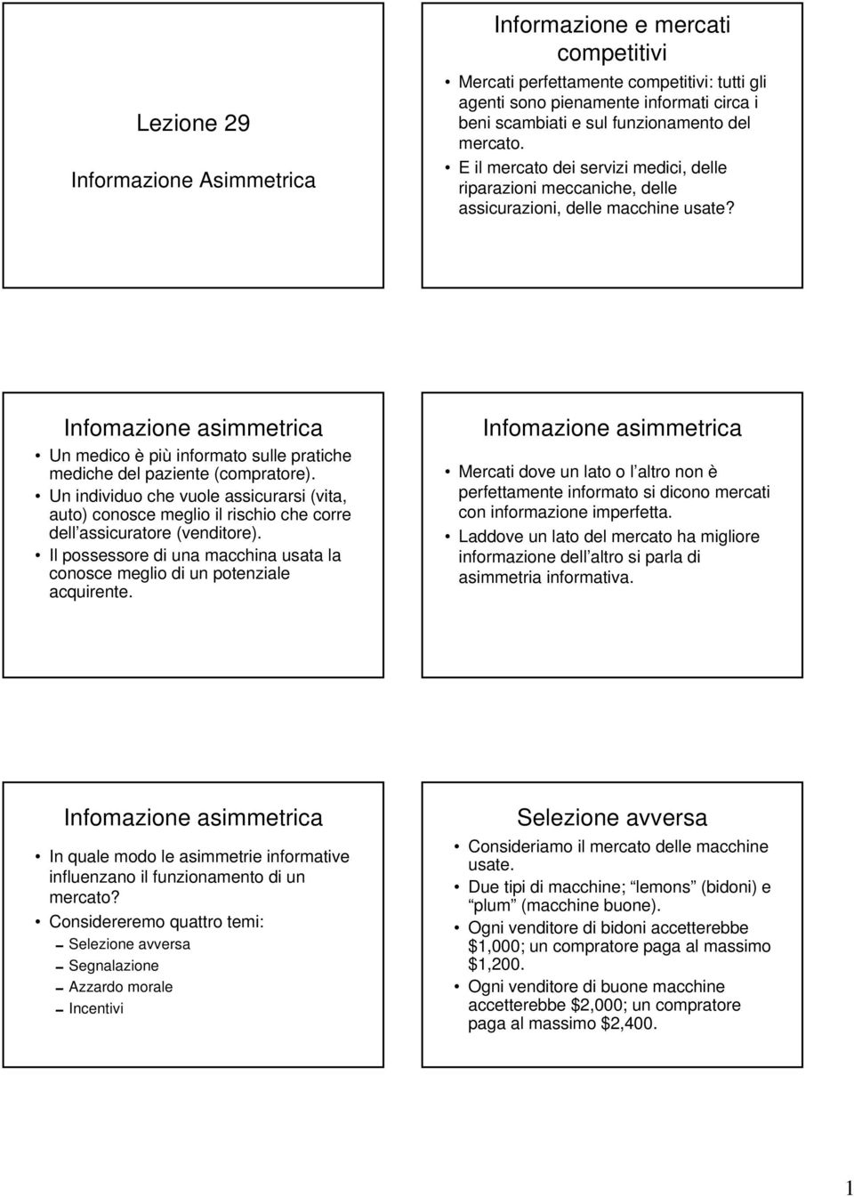 Infomazione asimmetrica Un medico è più informato sulle pratiche mediche del paziente (compratore).