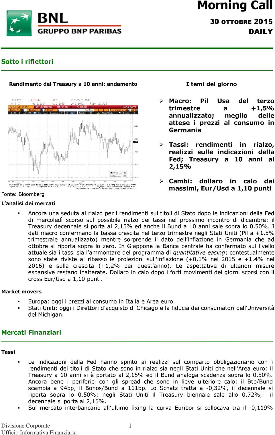 Ancora una seduta al rialzo per i rendimenti sui titoli di Stato dopo le indicazioni della Fed di mercoledì scorso sul possibile rialzo dei tassi nel prossimo incontro di dicembre: il Treasury