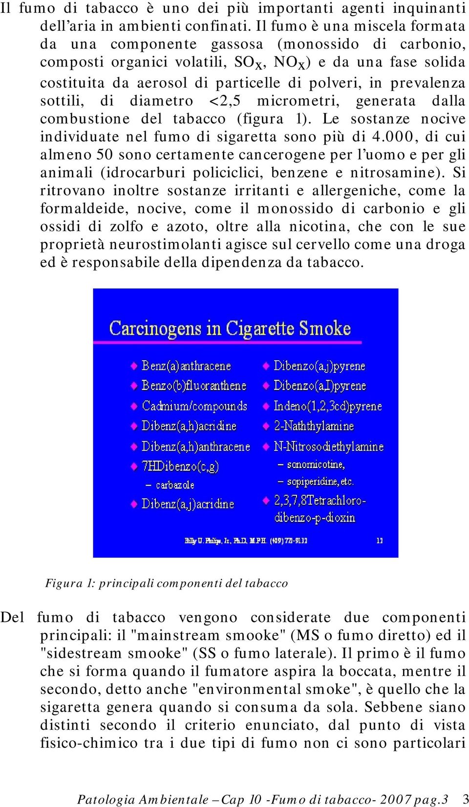 prevalenza sottili, di diametro <2,5 micrometri, generata dalla combustione del tabacco (figura 1). Le sostanze nocive individuate nel fumo di sigaretta sono più di 4.