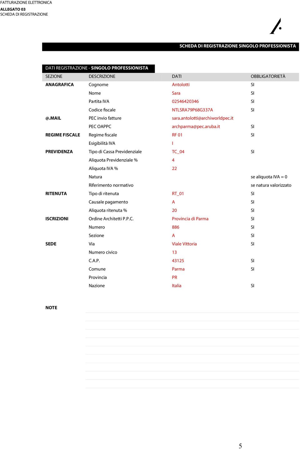 it REGIME FISCALE Regime fscale RF 01 Esigibilità IVA I PREVIDENZA Tipo di Cassa Previdenziale TC_04 Aliquota Previdenziale % 4 Aliquota IVA % 22 Natura se aliquota IVA = 0 Riferimento