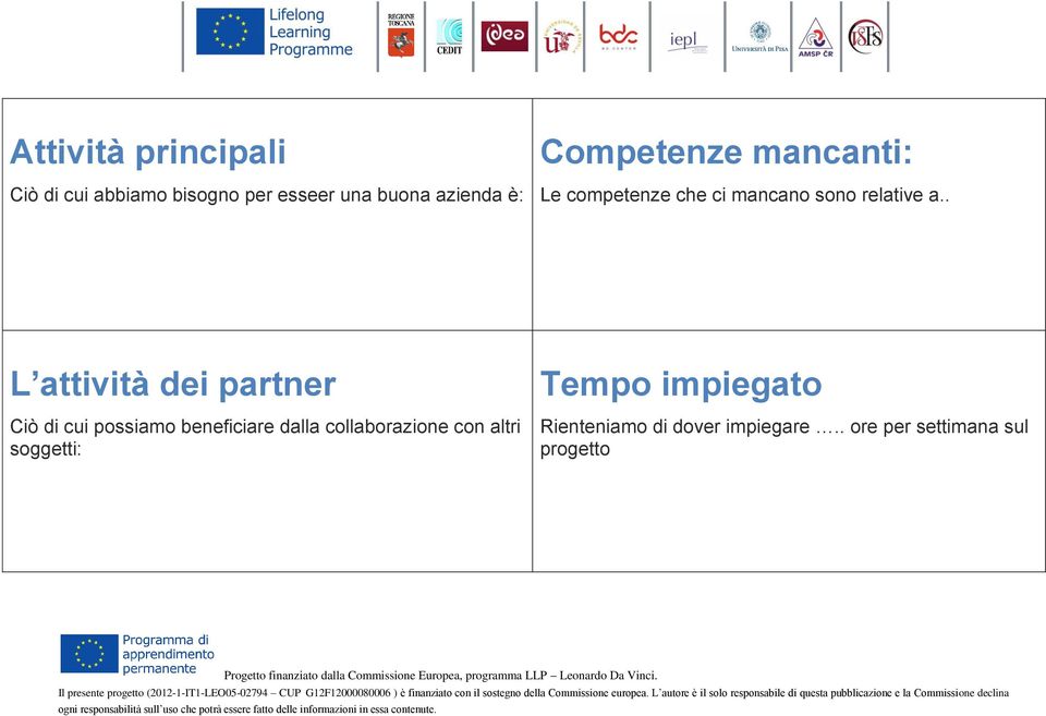 . L attività dei partner Ciò di cui possiamo beneficiare dalla collaborazione