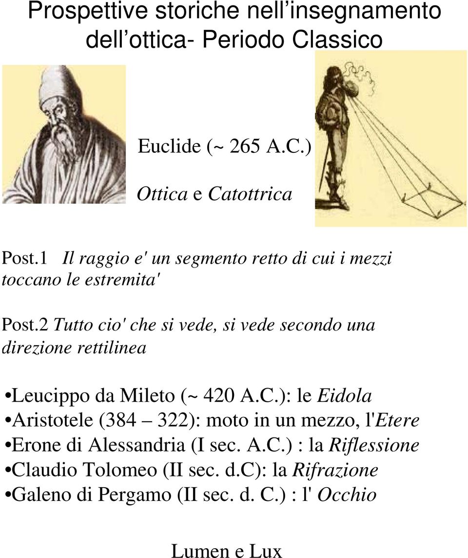 2 Tutto cio' che si vede, si vede secondo una irezione rettilinea Leucippo da Mileto (~ 420 A.C.