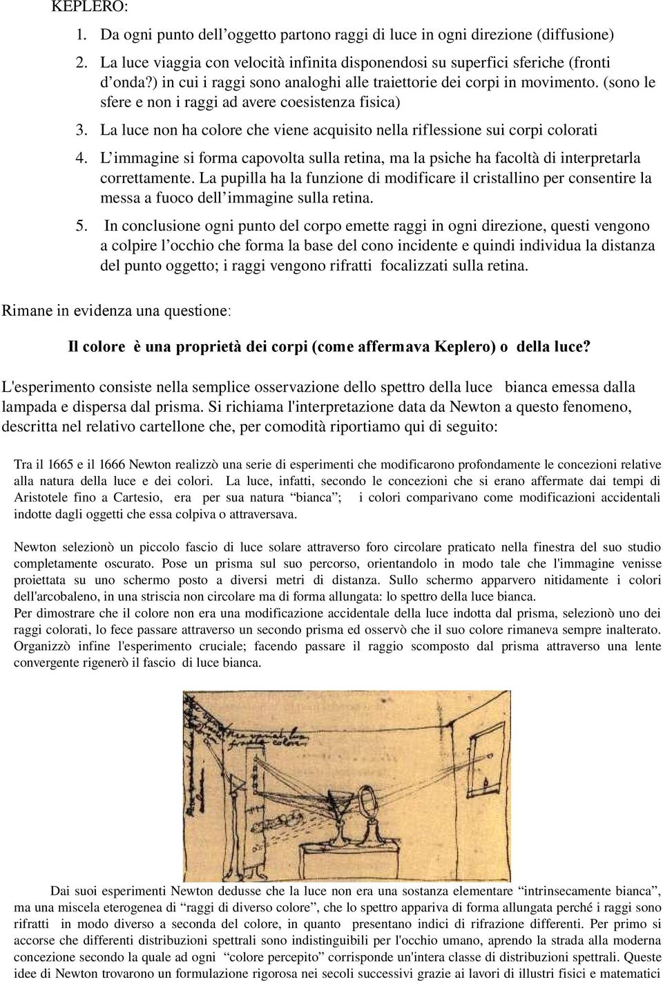 La luce non ha colore che viene acquisito nella riflessione sui corpi colorati 4. L immagine si forma capovolta sulla retina, ma la psiche ha facoltà di interpretarla correttamente.