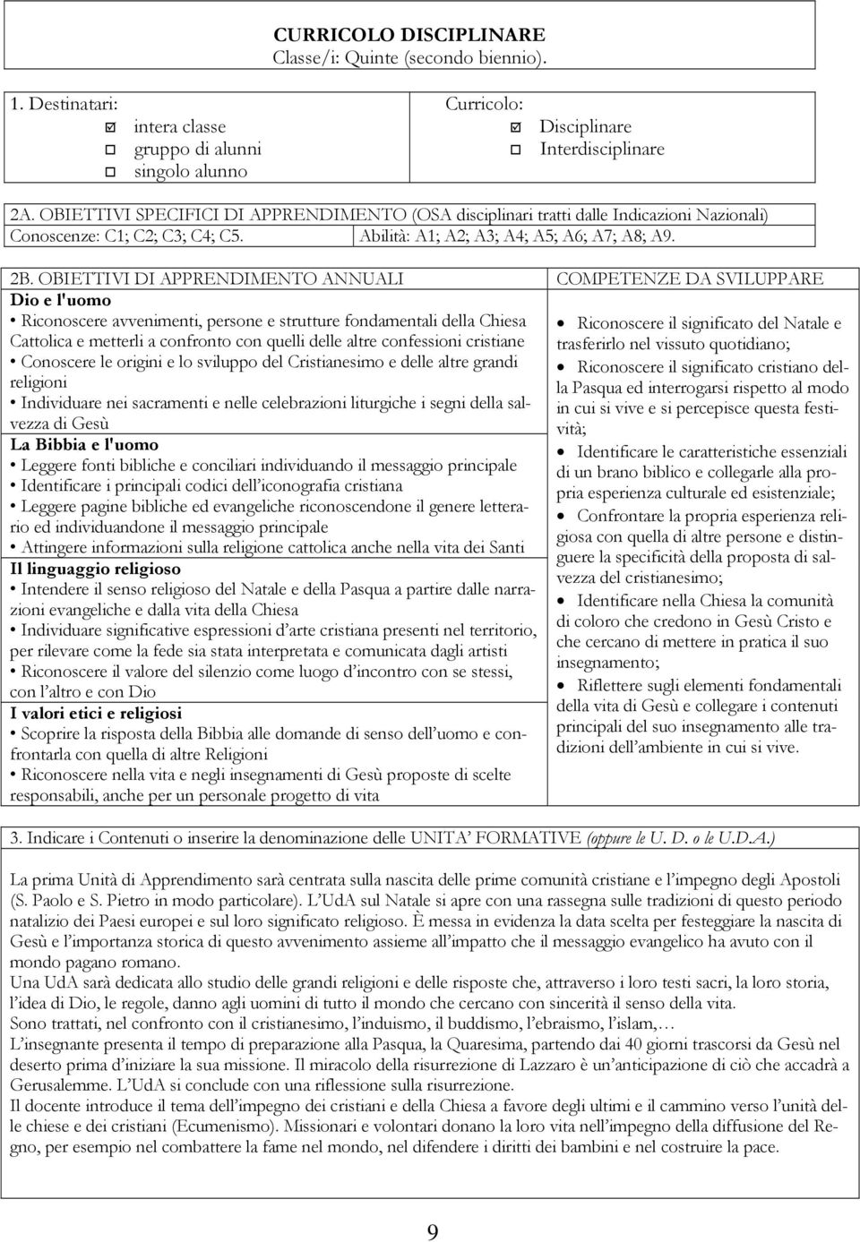 OBIETTIVI DI APPRENDIMENTO ANNUALI COMPETENZE DA SVILUPPARE Dio e l'uomo Riconoscere avvenimenti, persone e strutture fondamentali della Chiesa Cattolica e metterli a confronto con quelli delle altre