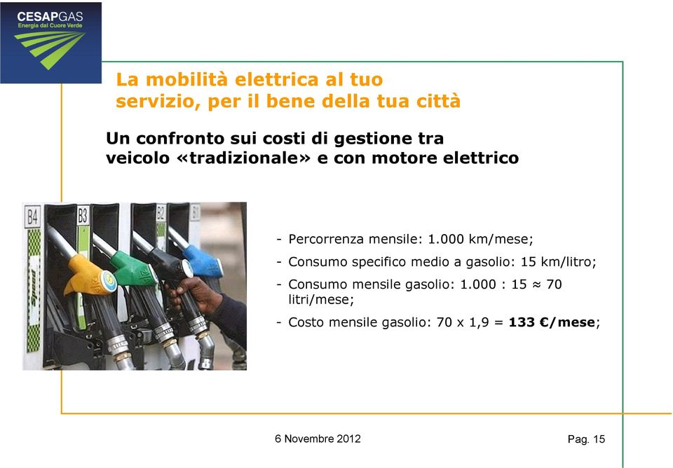 000 km/mese; - Consumo specifico medio a gasolio: 15 km/litro; - Consumo