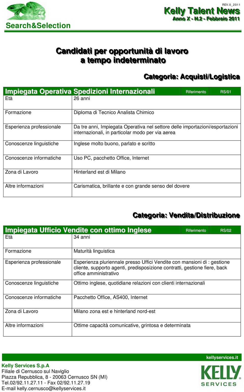 Diploma di Tecnico Analista Chimico Da tre anni, Impiegata Operativa nel settore delle importazioni/esportazioni internazionali, in particolar modo per via aerea Inglese molto buono, parlato e