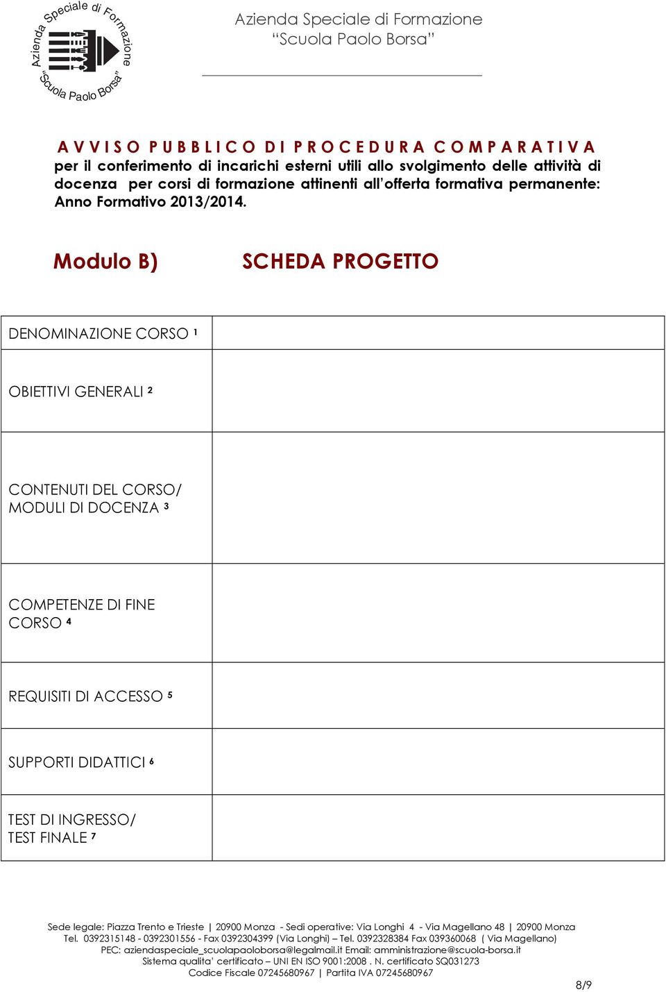formativa permanente: Anno Formativo 2013/2014.