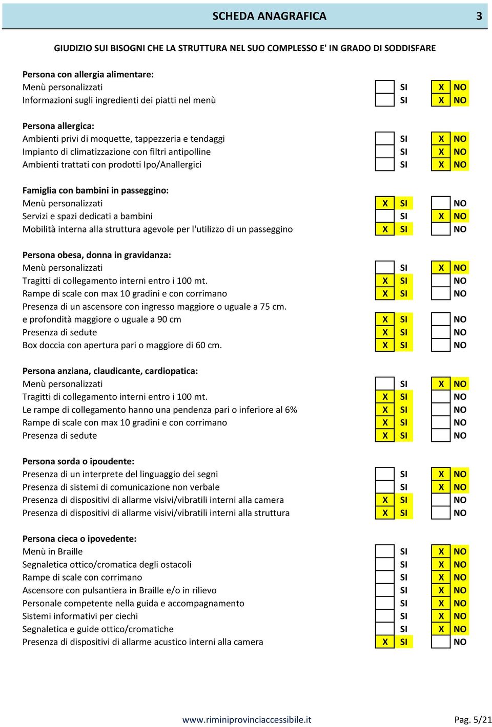 Ipo/Anallergici SI X NO Famiglia con bambini in passeggino: Menù personalizzati X SI NO Servizi e spazi dedicati a bambini SI X NO Mobilità interna alla struttura agevole per l'utilizzo di un