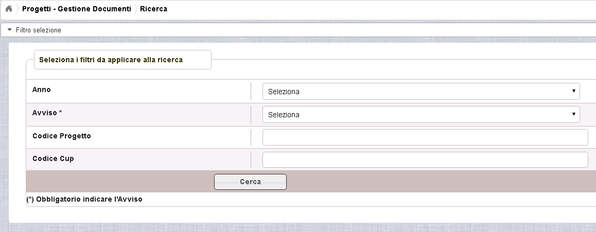 Il sistema prospetta una schermata di ricerca in cui l unico parametro