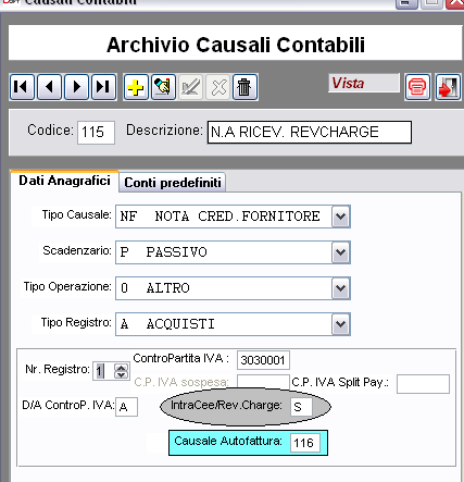 Creazioni Causali Contabili Archivi/Tabelle/Causali Contabili e cliccare sul tasto N.B.