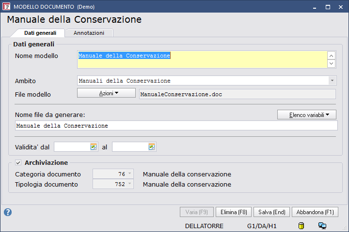 Nella videata successiva mettere la spunta come da videata: Avvia (Invio) Salva (End) Procedere allo stesso modo (con Nuovo F4 - Copia modelli da standard -