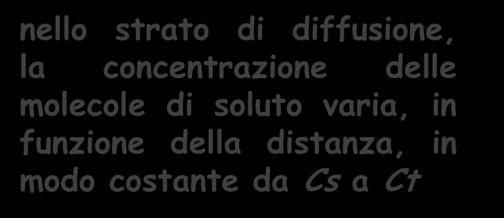 Gradiente di concentrazione (Cs Ct) nello strato di diffusione, la concentrazione delle molecole di soluto varia, in funzione della distanza, in modo costante da Cs a Ct Interfaccia soluzione