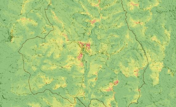 Si ottiene una nuova elaborazione raster, che mette in risalto la visibilità assoluta del paesaggio dall insieme dei punti di vista.