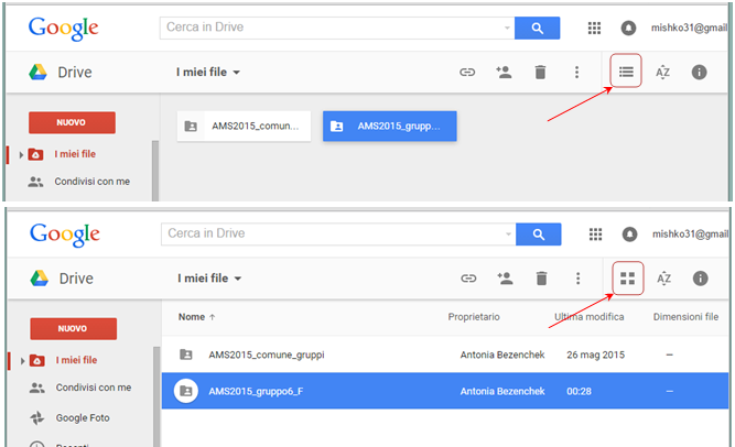 Figura 6 Una volta aperto Google Drive nell area condivisa, se non vedete bene il nome delle cartelle o dei file, potete usare o per cambiare la visualizzazione da Griglia a Elenco e viceversa.