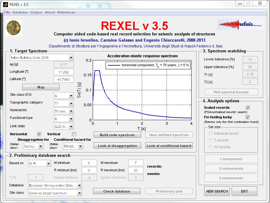 SULLE INDAGINI GEOFISICHE E DI ANALISI DI RISPOSTA SISMICA LOCALE 4.4 Determinazione accelerogrammi di input - REXEL v3.