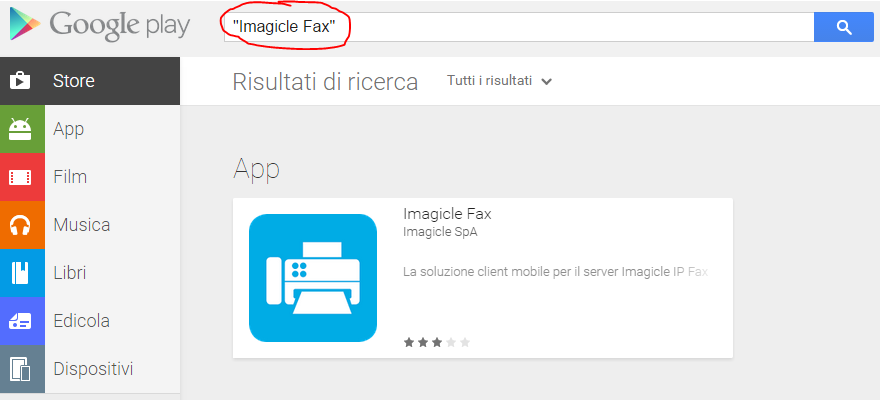 1.1.2 Installazione su dispositivi Android Imagicle Fax è disponibile gratuitamente sul sito web Google Play, se si dispone di un PC connesso ad Internet e al dispositivo Android.