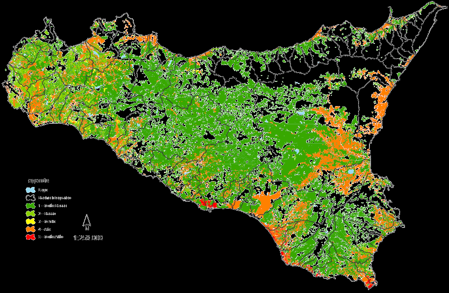 Piano di gestione del distretto idrografico della Sicilia Figura 62: Carta del rischio da fitofarmaci nei bacini idrografici Fonte: ARRA
