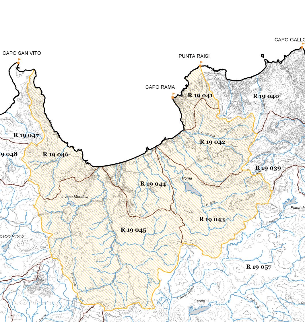 Piano di gestione del distretto idrografico della Sicilia Figura 12: Bacino drenante affluente l area sensibile del golfo di Castellamare Fonte: Elaborazioni Gruppo di Lavoro PDG Sicilia e Servizi In