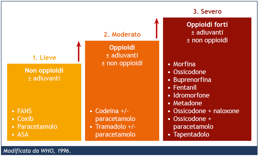 Il trattamento farmacologico del dolore viene impostato ancora oggi sulla base di una scala a gradini messa a punto nel 1986 dall Organizzazione Mondiale della Sanità (OMS), che classifica in tre