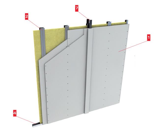 PARTIZIONE INDIPENDENTE EI 90 Normativa: EN 1364-1 Laboratorio: CIDEMCO n rapporto di classificazione: 19216-2-M1 1 lastre TECBOR A 12 mm 2 montante ad H 70x36x0,6 mm 3 lana di