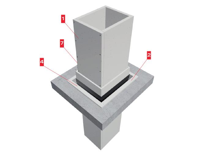 CONDOTTA VERTICALE EI 120 Normativa: EN 1366-1 Laboratorio: CIDEMCO n rapporto di classificazione: 19318-3-a-M1 1 lastre TECBOR B 40 mm 2 vite autofilettante 3,5x15 mm 3 vite autofilettante 5x80 mm 4