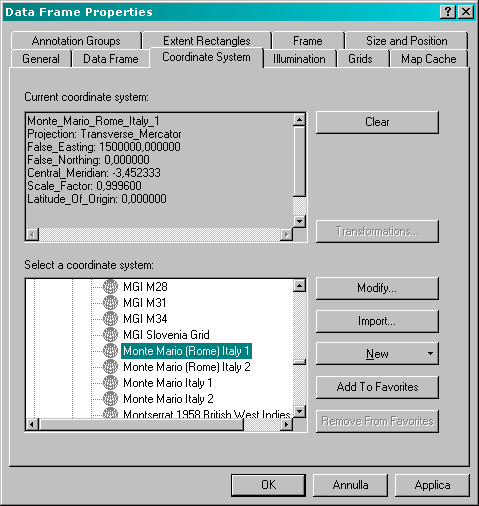 proprietà del frame: sistema di coordinate scelta del sistema di