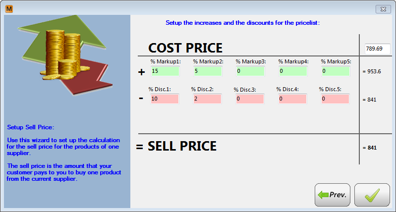 Attraverso una finestra di dialogo stile wizard potrete identificare la modalità di calcolo del prezzo di vendita.