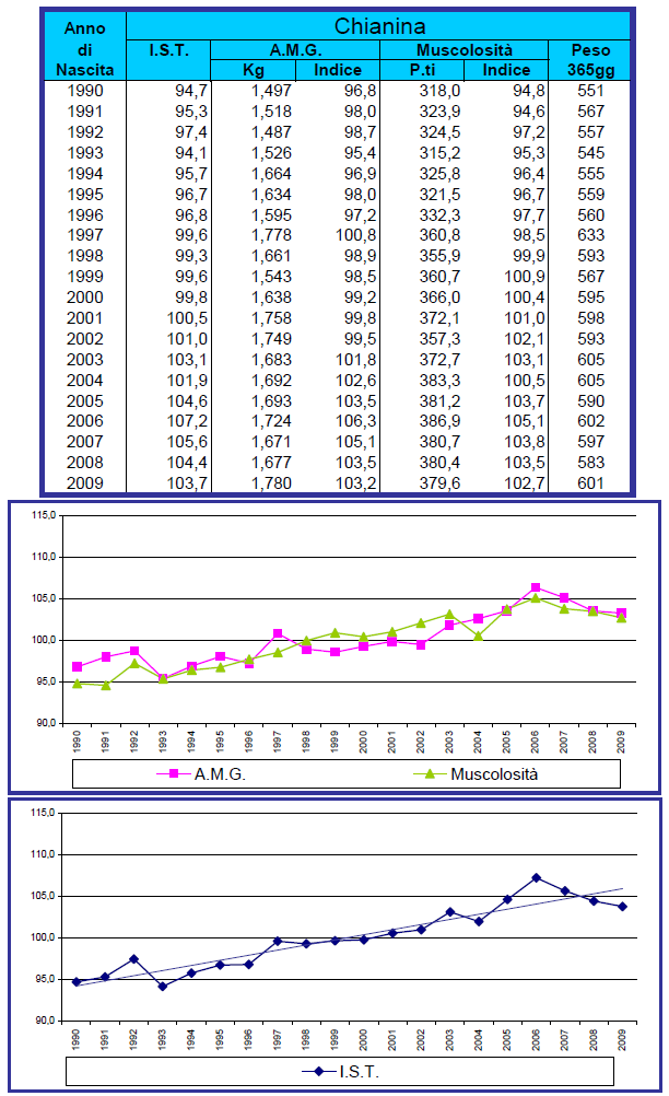 CHIANINA TREND DEGLI INDICI GENETICI Tutti i soggetti testati Il peso medio ad un anno di età di tutti i vitelli testati si