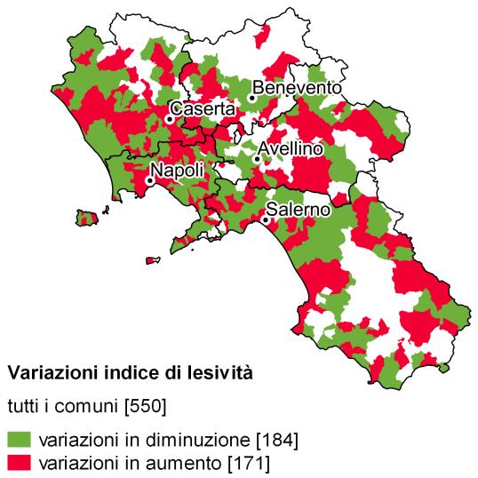 FIGURA 3. INDICE DI LESIVITÀ E DI MORTALITÀ CAMPANIA. Anni 20132014, variazioni percentuali Nel 2014 il maggior numero di incidenti (6.