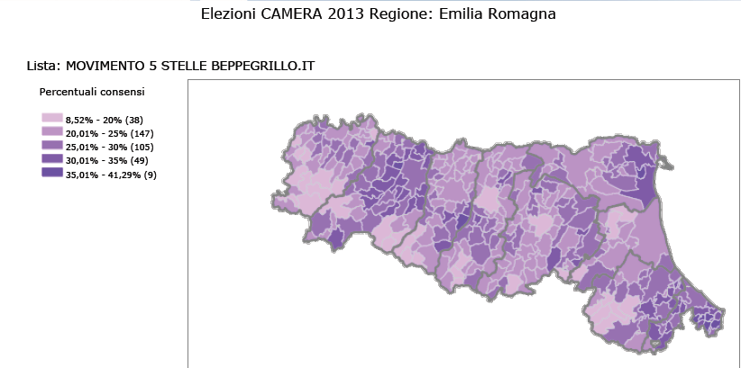 2. Dimensione territoriale del voto ai partiti Movimento 5 Stelle Figura 2.11 Tabella 2.