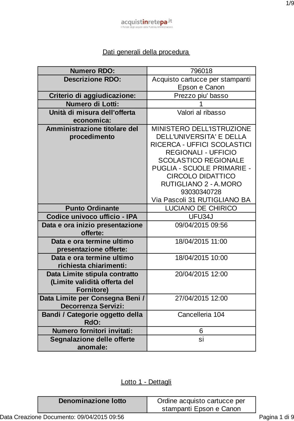 REGIONALE PUGLIA - SCUOLE PRIMARIE - CIRCOLO DIDATTICO RUTIGLIA 2 - A.