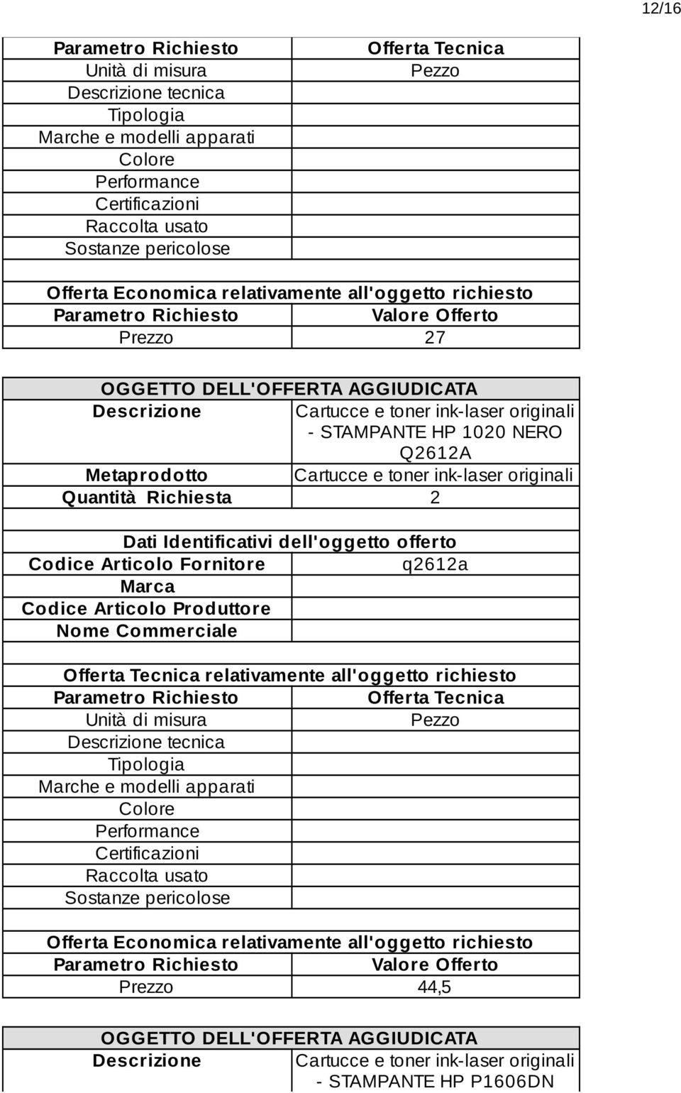 Metaprodotto q2612a tecnica