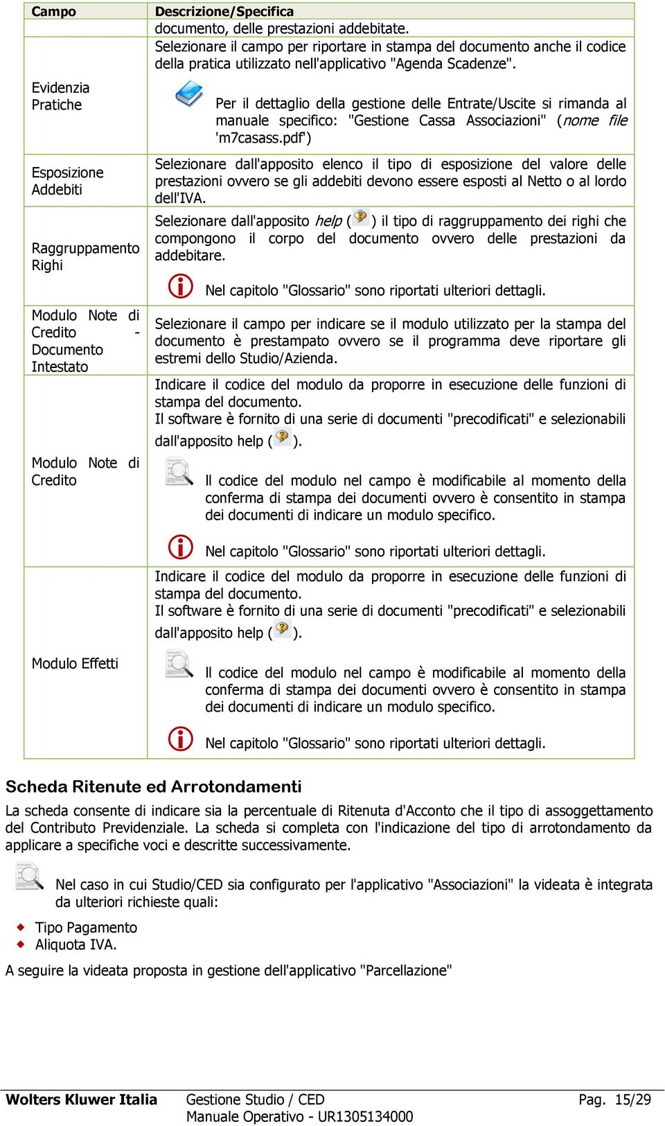 Per il dettaglio della gestione delle Entrate/Uscite si rimanda al manuale specifico: "Gestione Cassa Associazioni" (nome file 'm7casass.