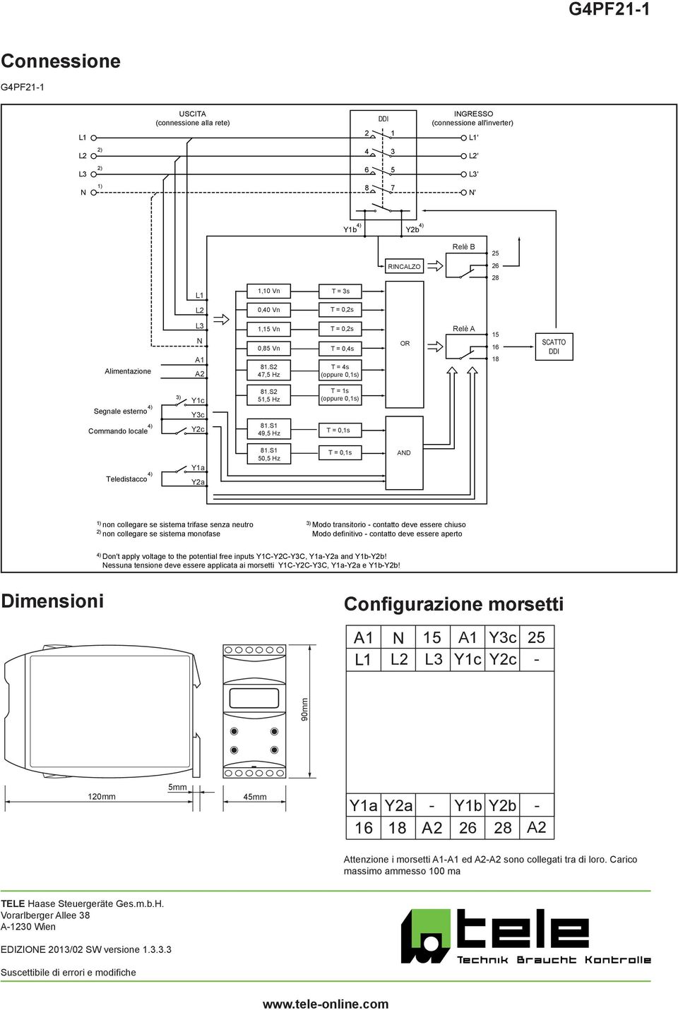 S1 49,5 Hz T = 1s (oppure 0,1s) T = 0,1s Teledistacco Y1a Y2a 81.