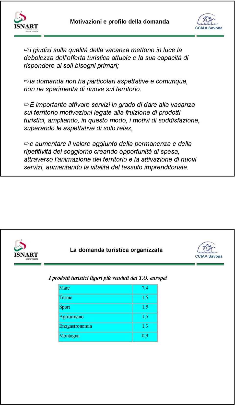 È importante attivare servizi in grado di dare alla vacanza sul territorio motivazioni legate alla fruizione di prodotti turistici, ampliando, in questo modo, i motivi di soddisfazione, superando le