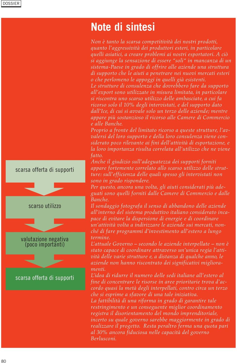 A ciò si aggiunge la sensazione di essere soli in mancanza di un sistema-paese in grado di offrire alle aziende una struttura di supporto che le aiuti a penetrare nei nuovi mercati esteri o che