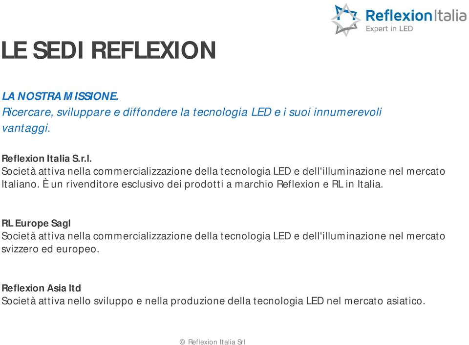 È un rivenditore esclusivo dei prodotti a marchio Reflexion e RL in Italia.