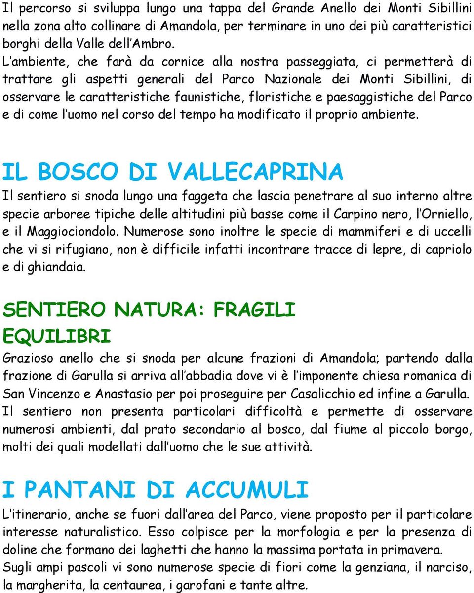 floristiche e paesaggistiche del Parco e di come l uomo nel corso del tempo ha modificato il proprio ambiente.