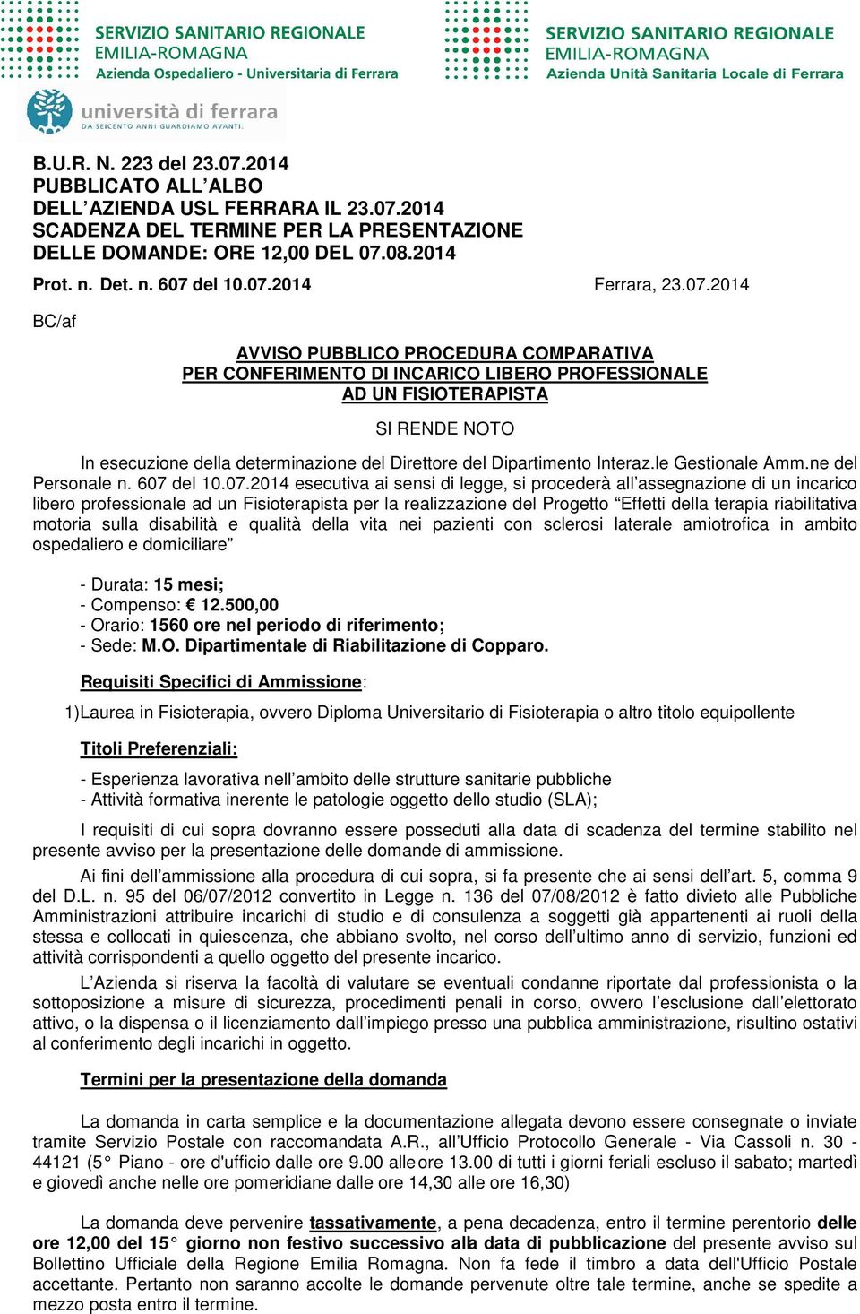 Direttore del Dipartimento Interaz.le Gestionale Amm.ne del Personale n. 607 