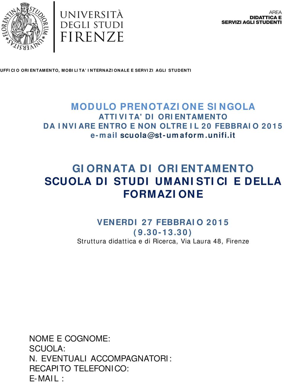 it SCUOLA DI STUDI UMANISTICI E DELLA FORMAZIONE VENERDI 27 FEBBRAIO 2015 (9.